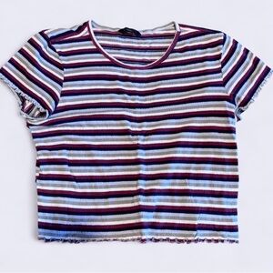 American Eagle Outfitters Striped Short Sleeve Tee - Blue, Purple, White